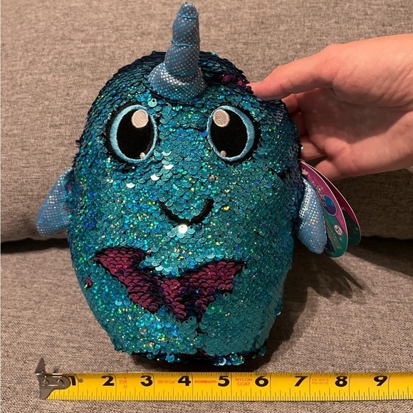 💜 Shimmeez Reversible Sequins Stuffy | Arlo Narwhal | Purple & Blue | NWT - Picture 10 of 10